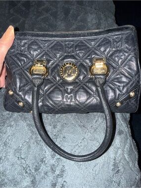 Metro City Black Quilted Leather Satchel with Gold Hardware